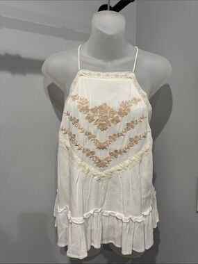 Cream Embroidered Halter Swing Top NWT size s